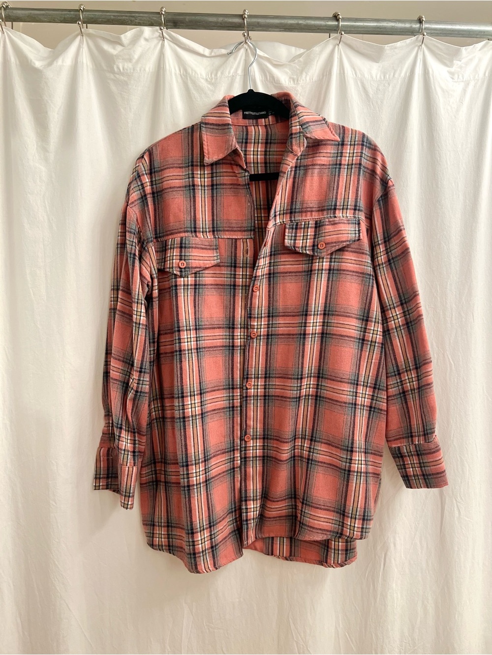 PrettyLittleThing Coral Plaid Overshirt